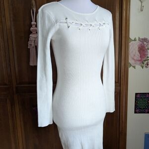 Almost Famous Off White Ribbed Knit Dress